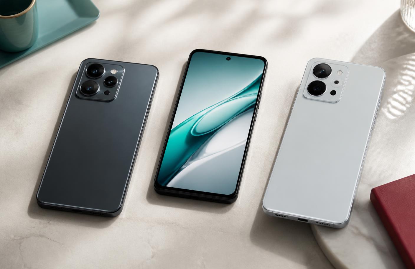 Mehrere Smartphone-Modelle im Vergleich auf einer Ladentheke
